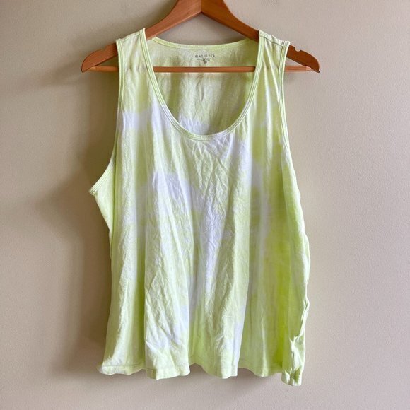 Athleta Lime Green Vibrant Tie Dye Summer Bright Coastal Sleeveless Tank Top 2X - Picture 1 of 6